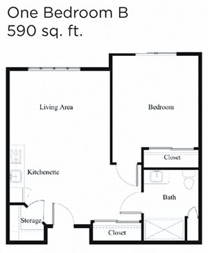 One Bed One Bath Floor Plan at Cogir of Vancouver, Vancouver, WA